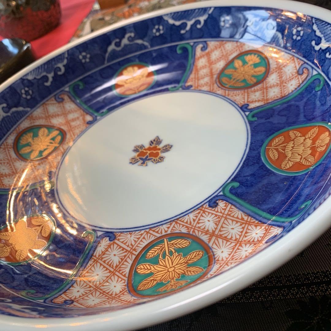 Amazon.co.jp: 祥峰作 金彩染錦 古伊万里 牡丹 菊 波頭 浅鉢